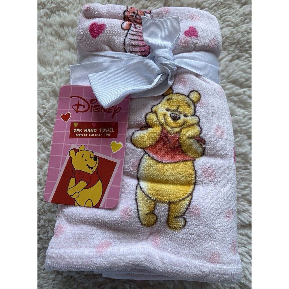 2 Pack Disney Winnie The Pooh Piglet Valentines Hearts Bath Hand Towels 16 X 26”